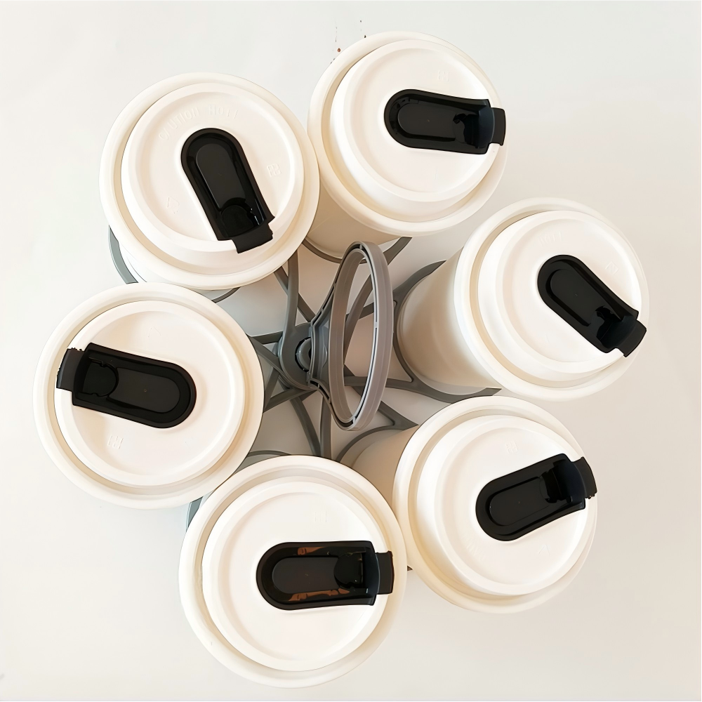 Collapsible & Rotatable Portable Party Cup Rack – Plastic Handheld Cup Holder for 6 Cups, Creative Cup Carrier