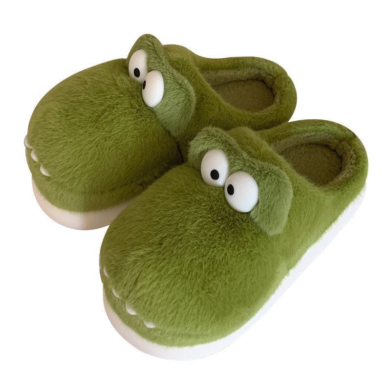Fashionable New Style Fun & Whimsical Crocodile Plush Warm Cotton Slippers - For Autumn & Winter Indoor Home Use, Lined with Fleece