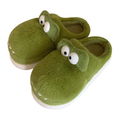 Fashionable New Style Fun & Whimsical Crocodile Plush Warm Cotton Slippers - For Autumn & Winter Indoor Home Use, Lined with Fleece