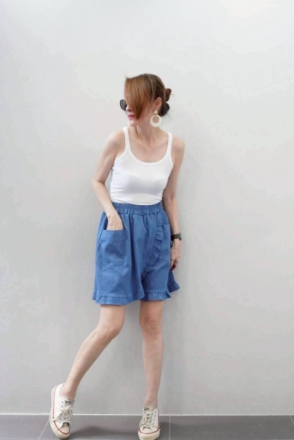 A63 Ruffles Denim Shorts