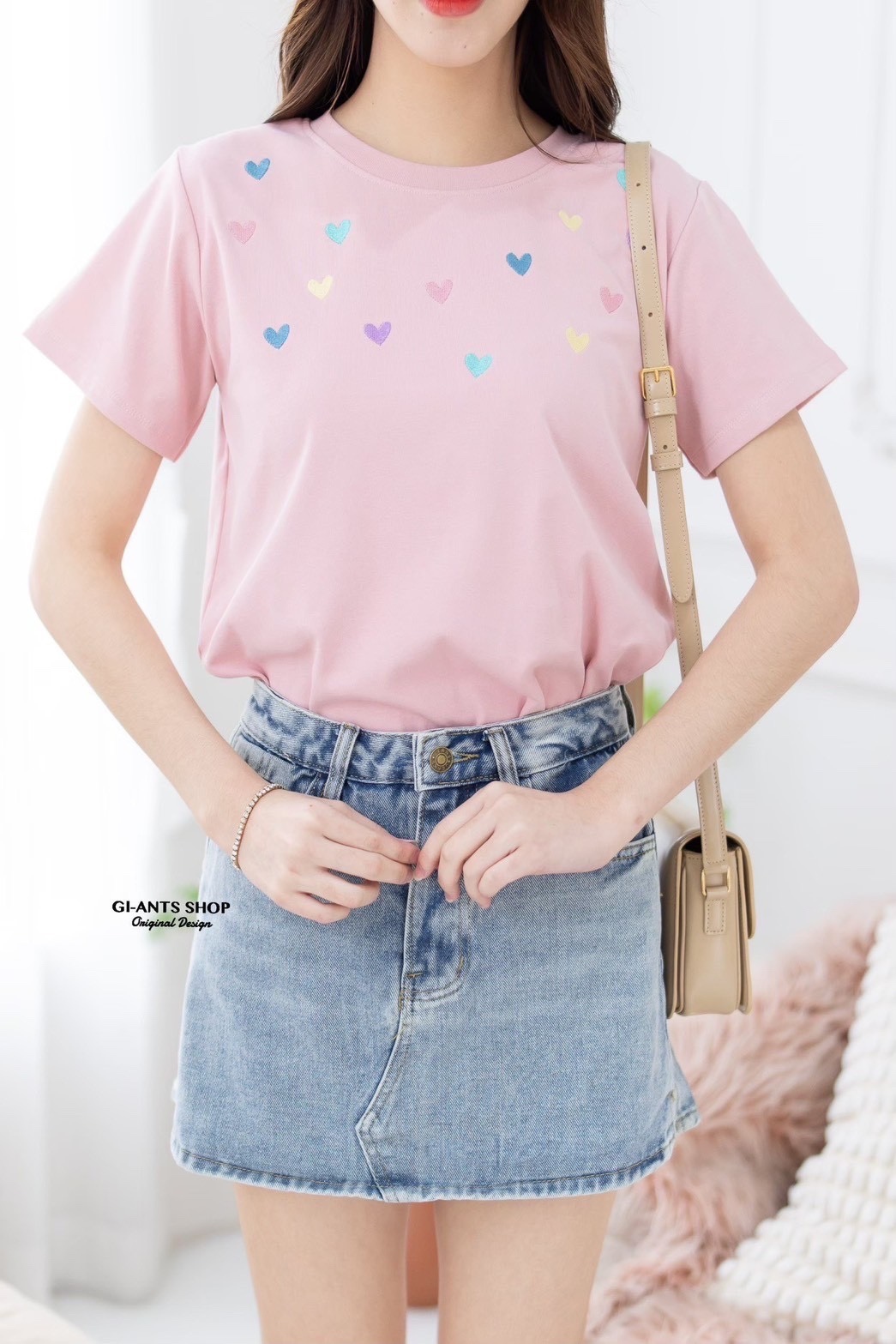 A16 🧸 Heart Embroidered T-Shirt – Extra Soft & Super Cute