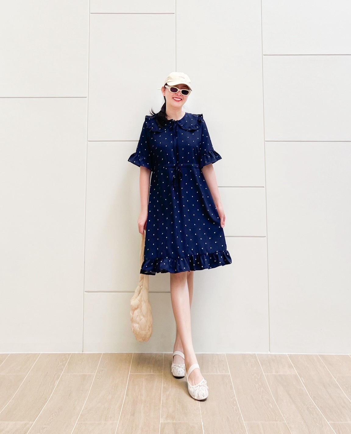 A24 White Dot Navy PA DRess