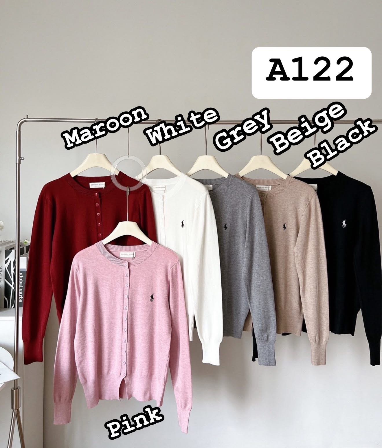 A122 Polo embroidered wool cardigan