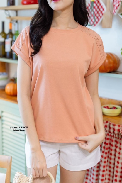 A105  🌈 Chic Lace Shoulder Cotton Tee 🌈