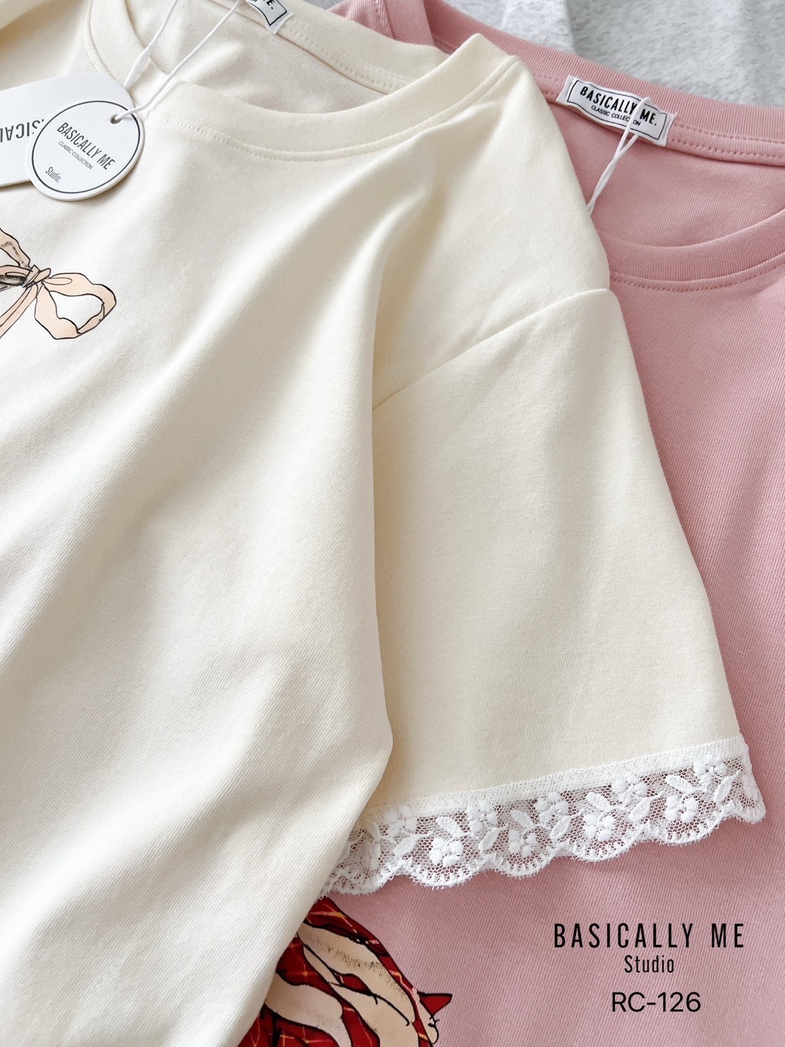A19 🎀 Lace Trimmed Round Neck T-Shirt – Cotton Supreme Softness