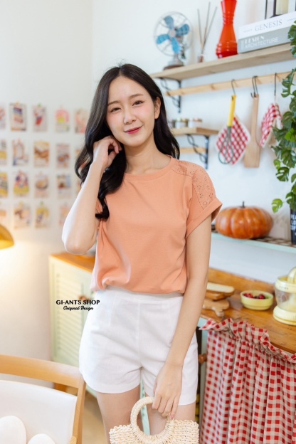 A105  🌈 Chic Lace Shoulder Cotton Tee 🌈