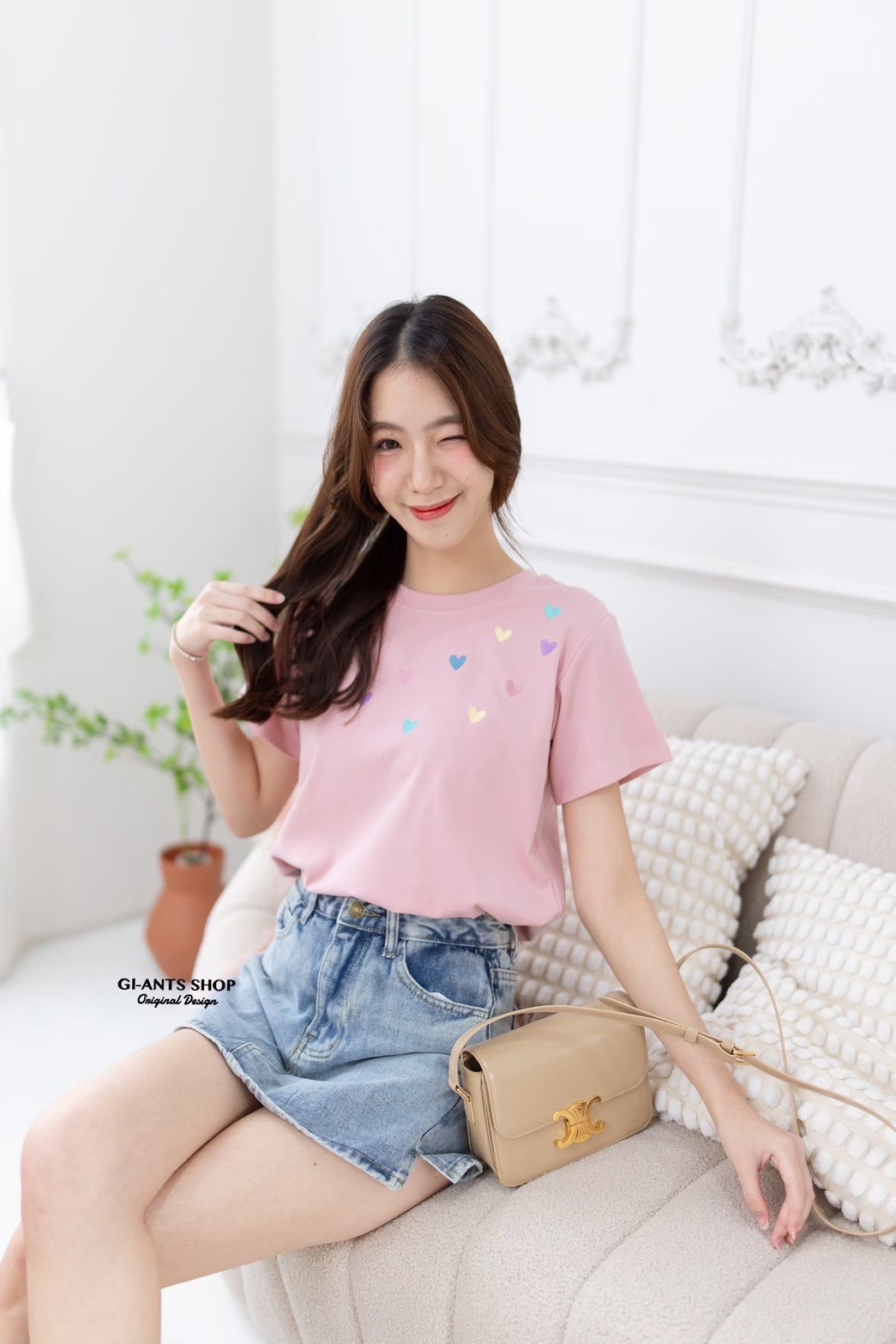 A16 🧸 Heart Embroidered T-Shirt – Extra Soft & Super Cute