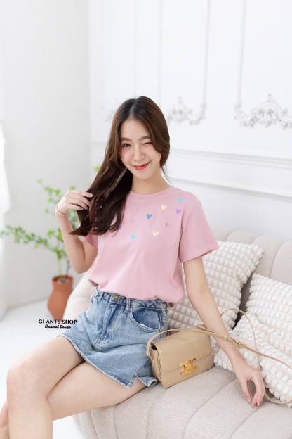 A16 🧸 Heart Embroidered T-Shirt – Extra Soft & Super Cute