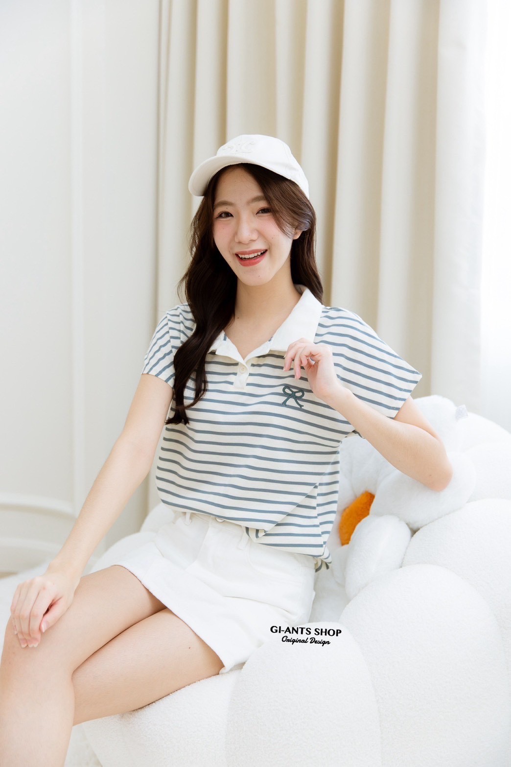 A99 🎀 Stripe Bow collar  Shirt 