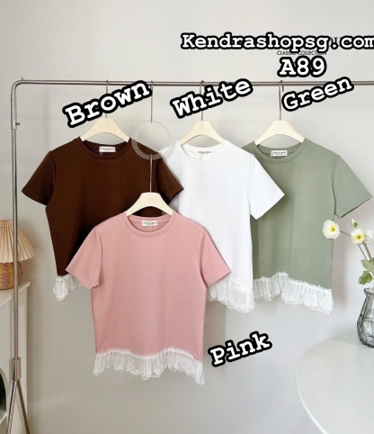 A89🌸 WalRound Neck Short Sleeve Shirt with Lace Hem 🌸