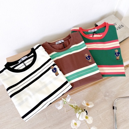 A121 🇰🇷🇰🇷 Korean striped round neck shirt
