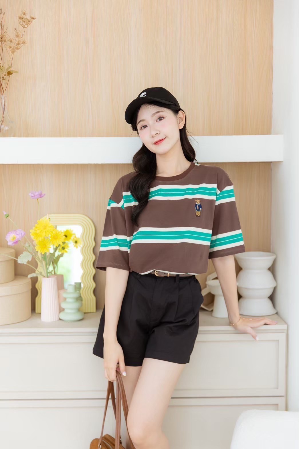 A121 🇰🇷🇰🇷 Korean striped round neck shirt