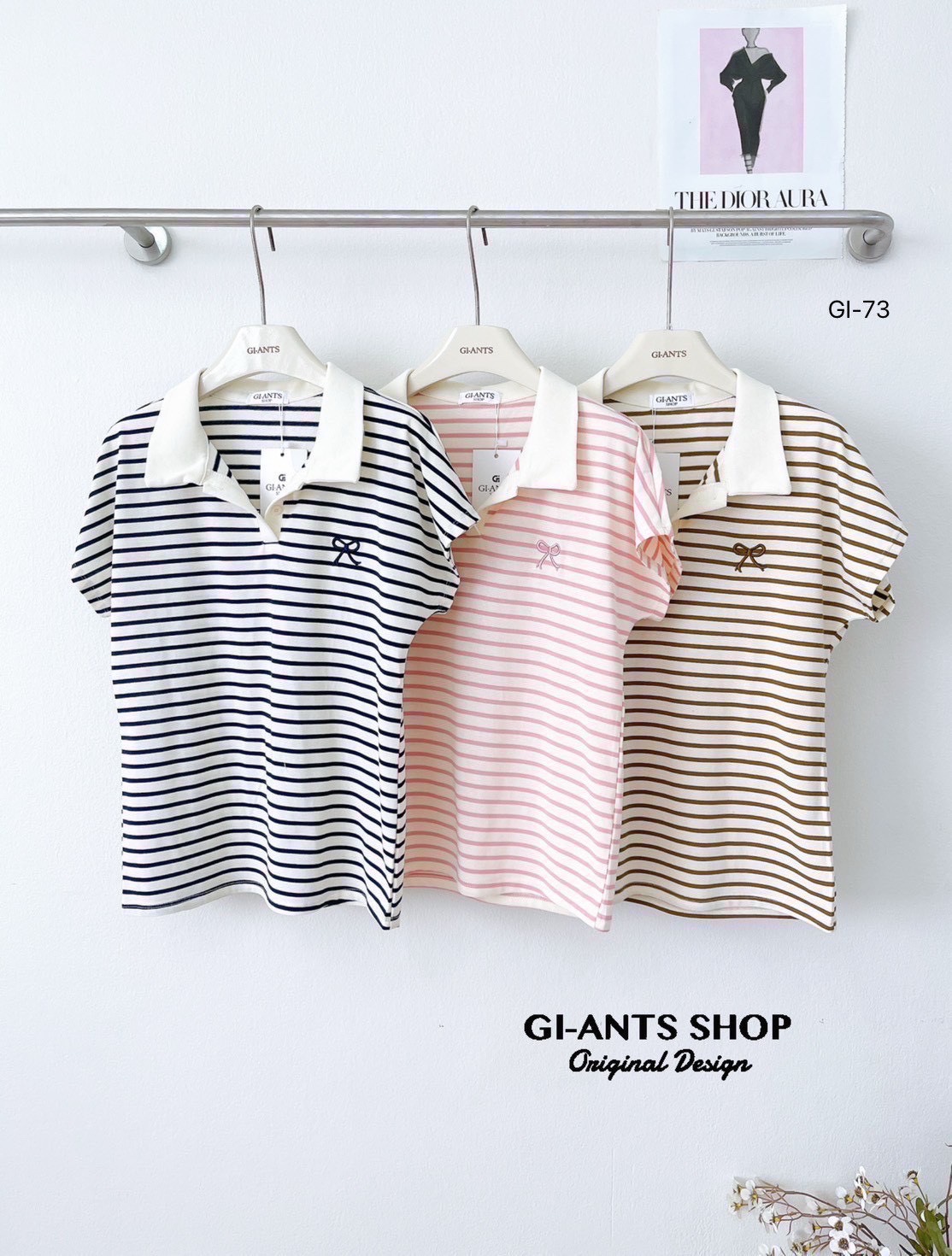 A99 🎀 Stripe Bow collar  Shirt 