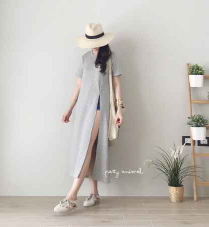 A23 Split Grey Fashion Dress/Long Top