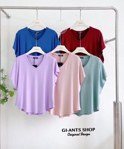 A6  📢📢 Korean-Style Curved V-Neck T-Shirt 📢📢