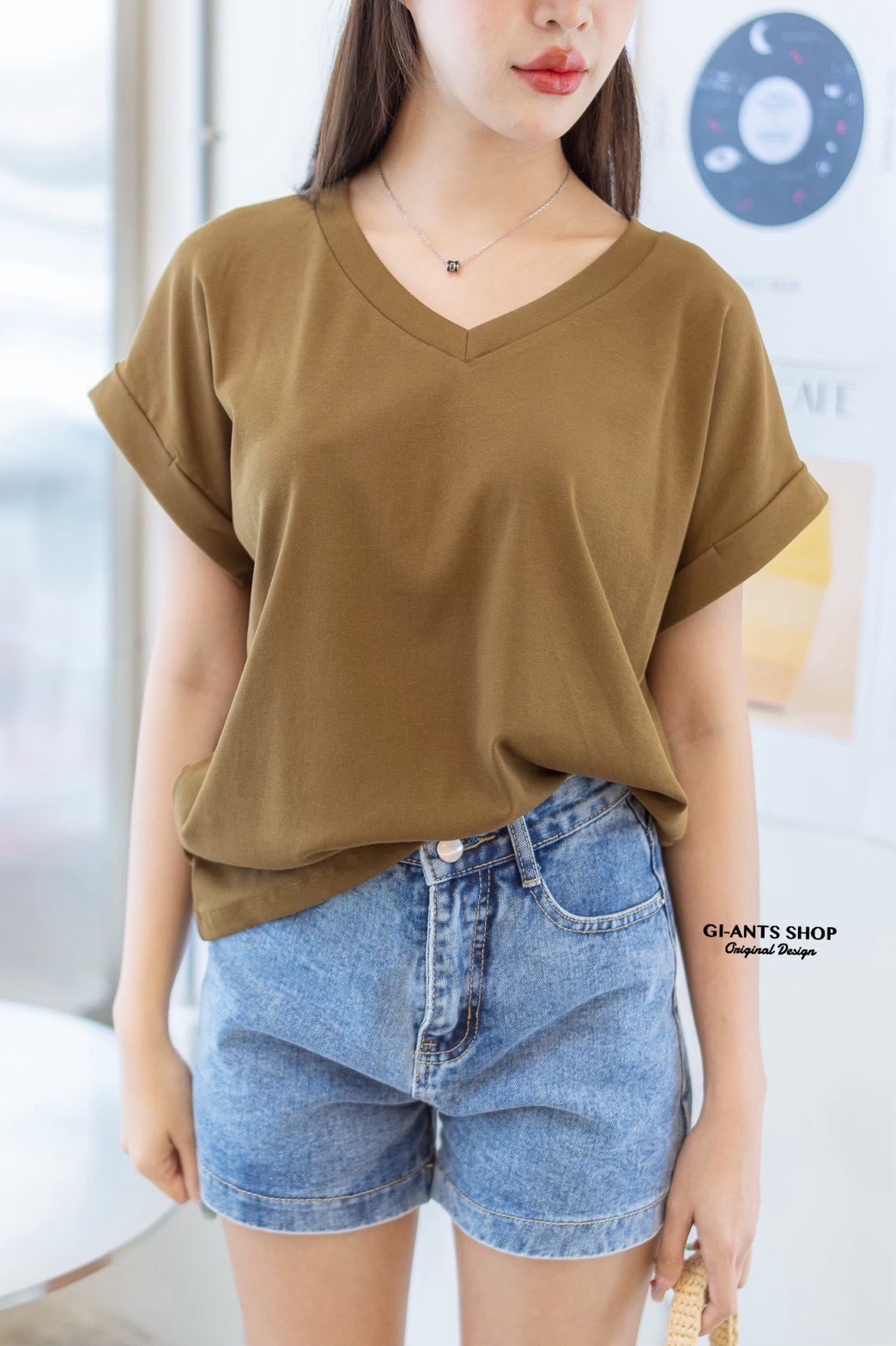 A13 🖤 Big V neck -Sleeved Tshirt – Chic & Easy Basic