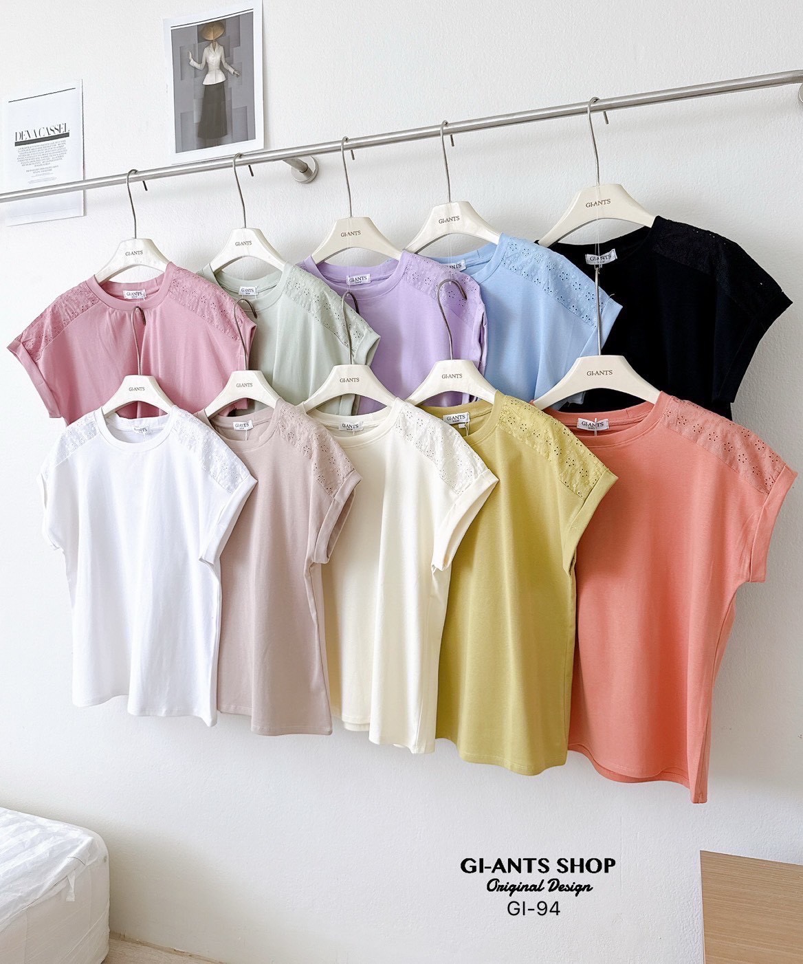 A105  🌈 Chic Lace Shoulder Cotton Tee 🌈