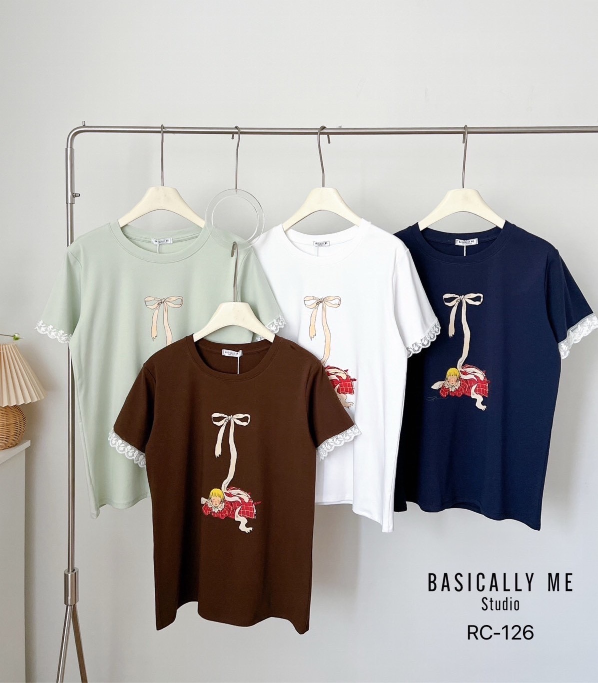 A19 🎀 Lace Trimmed Round Neck T-Shirt – Cotton Supreme Softness