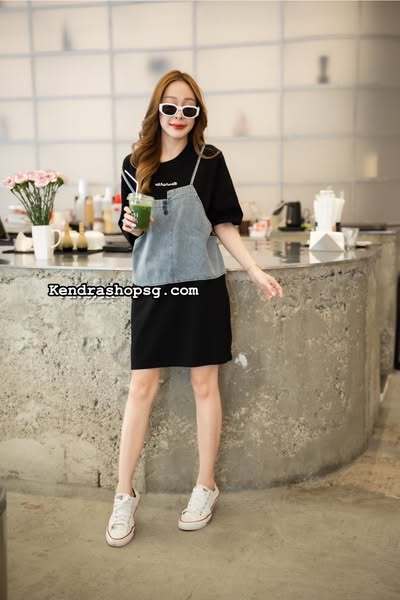 A30 Mini mixed denim black dress