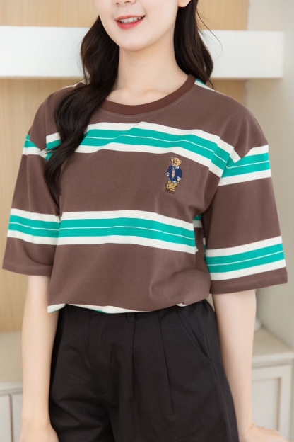 A121 🇰🇷🇰🇷 Korean striped round neck shirt