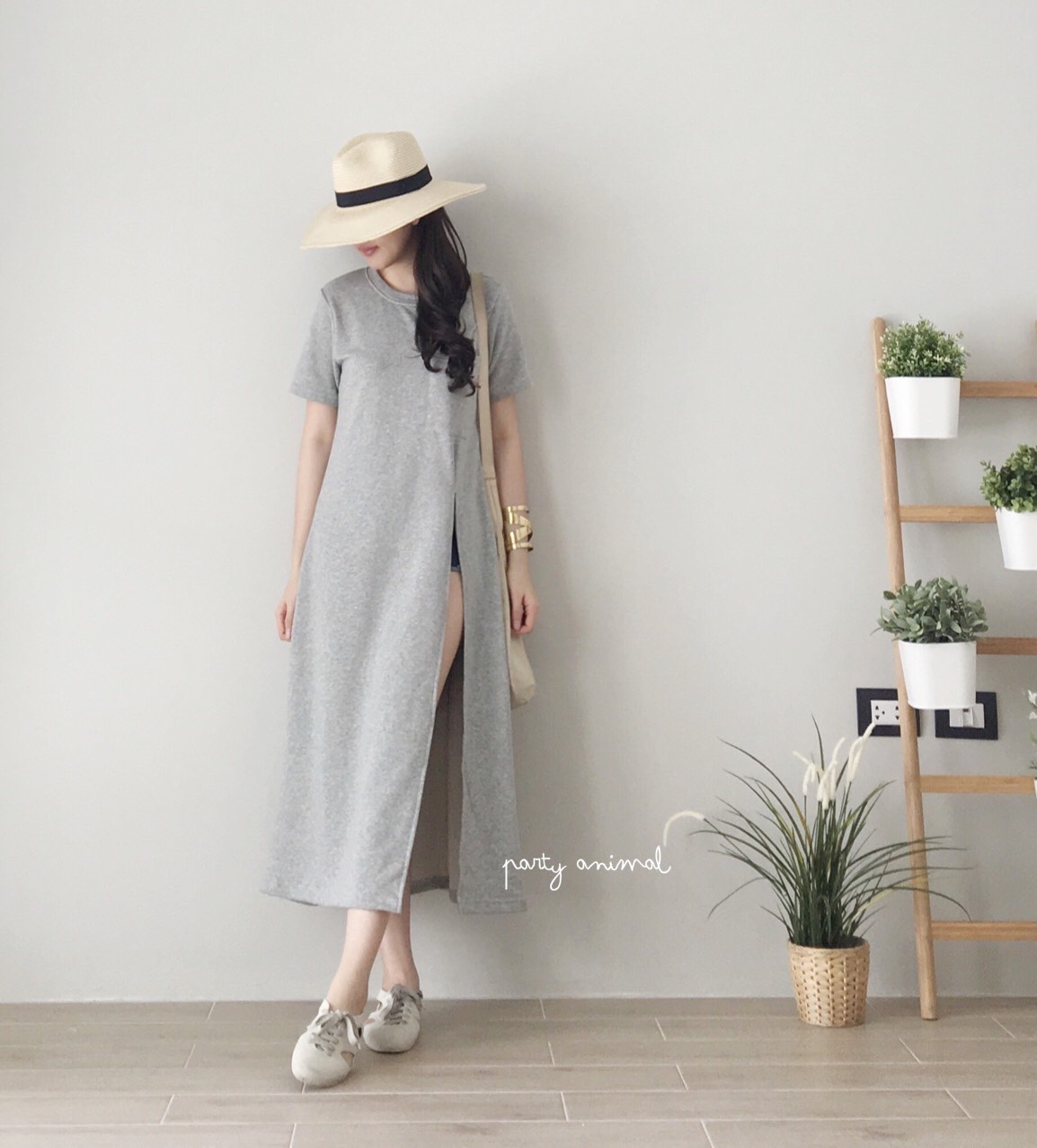 A23 Split Grey Fashion Dress/Long Top