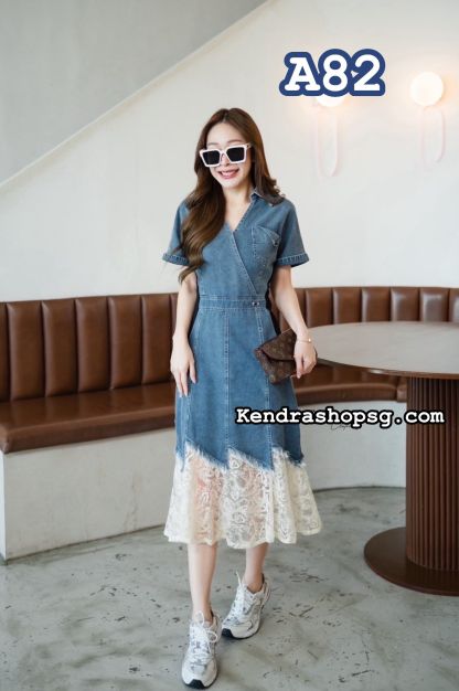 A82 White Lace denim Dress 