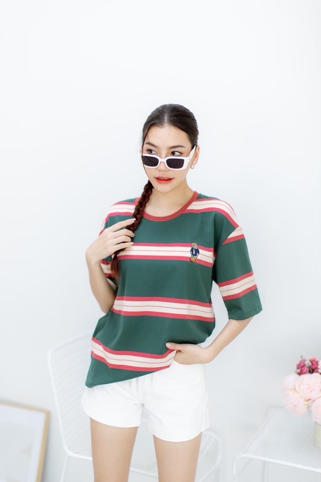 A121 🇰🇷🇰🇷 Korean striped round neck shirt