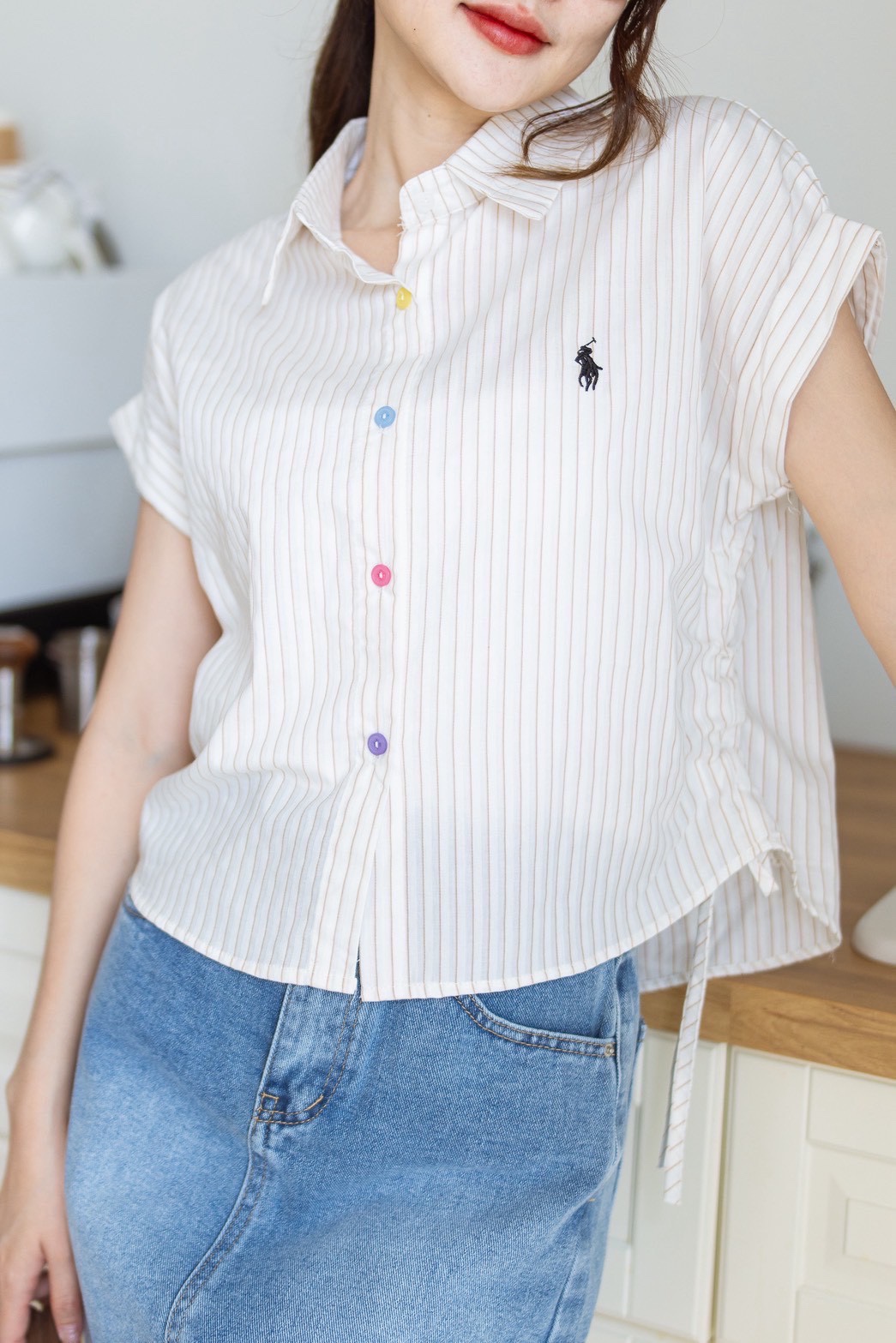 A102 Polo-style embroidery Stripe Shirt
