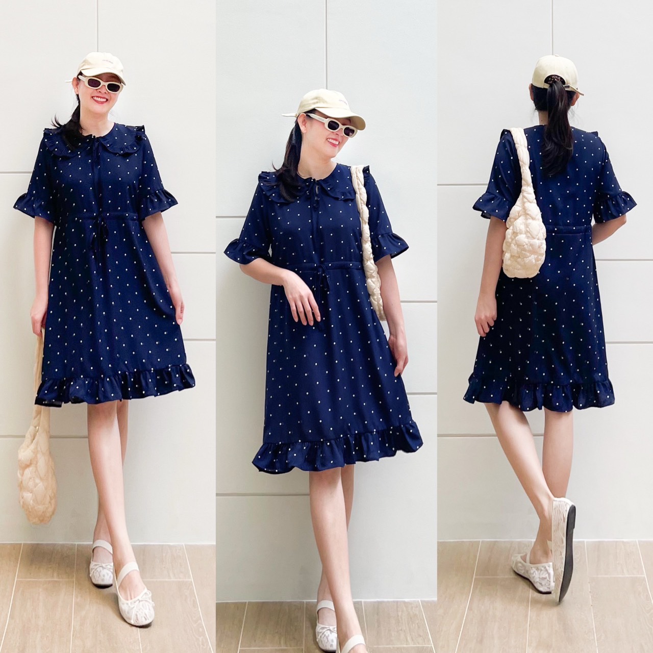 A24 White Dot Navy PA DRess