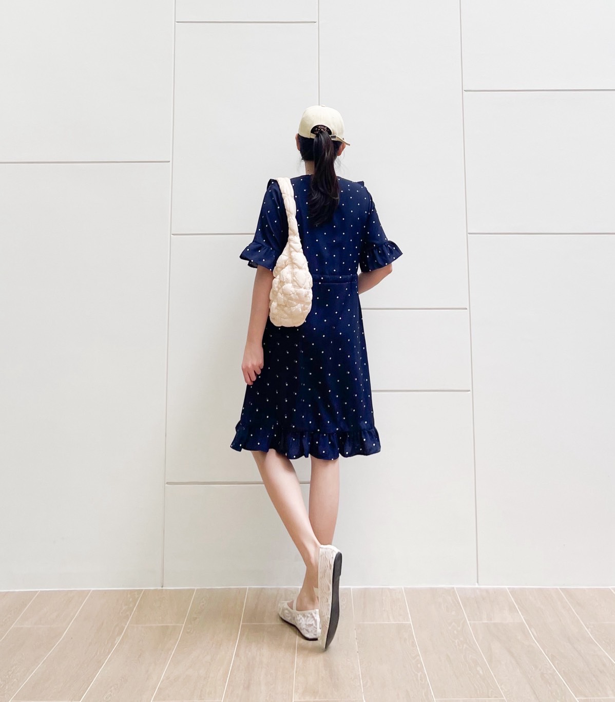 A24 White Dot Navy PA DRess