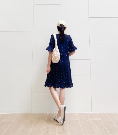 A24 White Dot Navy PA DRess