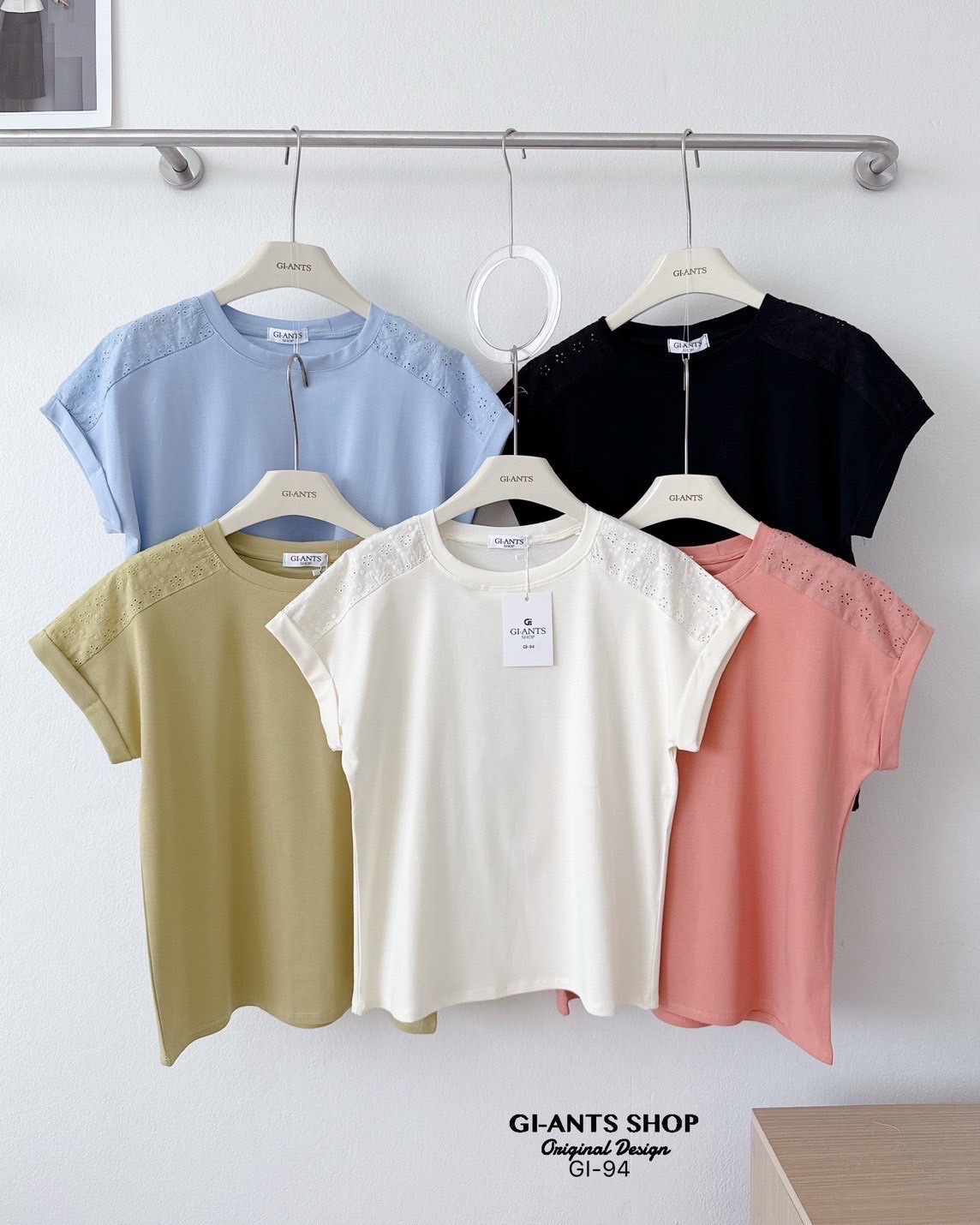 A105  🌈 Chic Lace Shoulder Cotton Tee 🌈