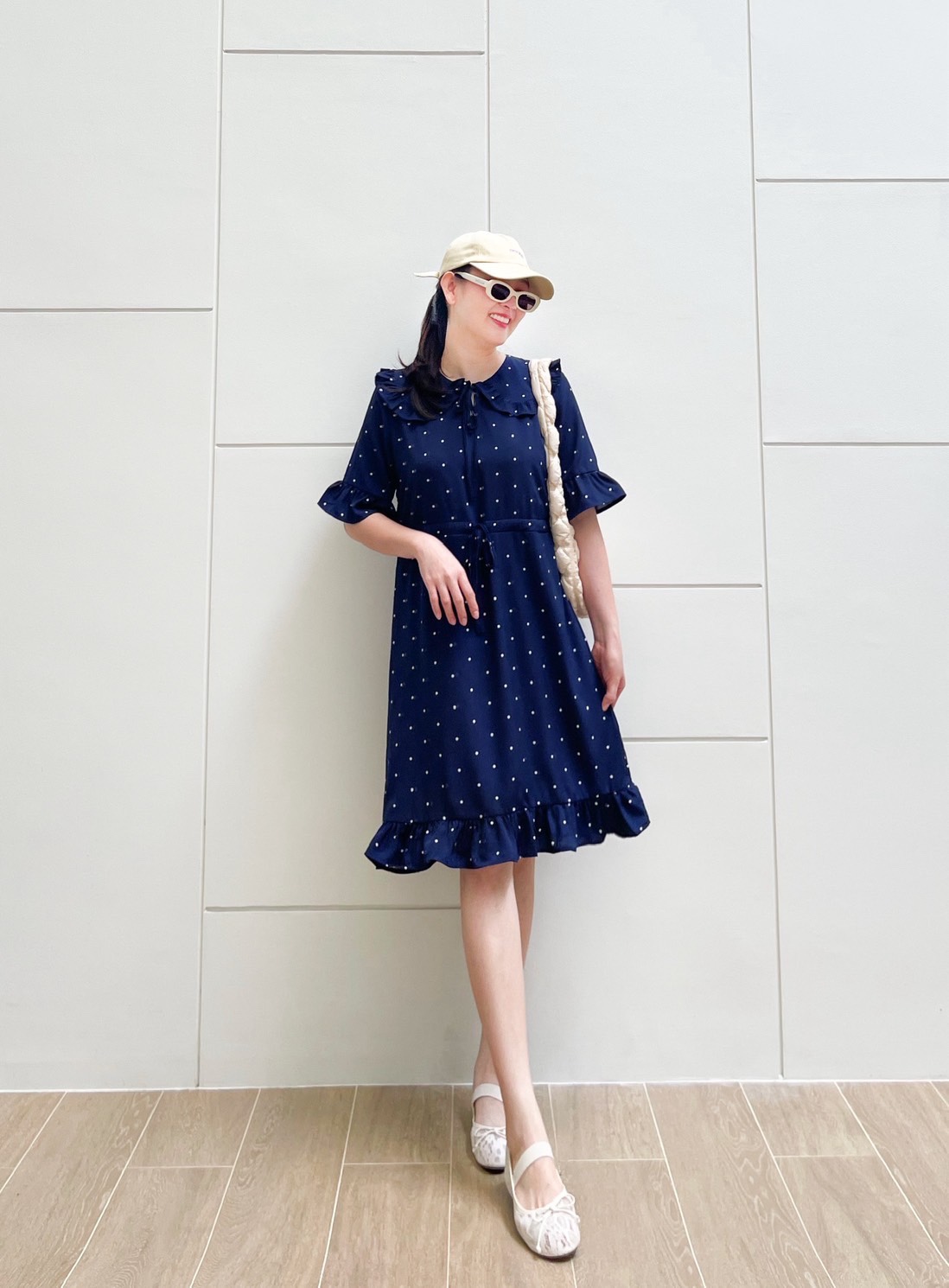 A24 White Dot Navy PA DRess
