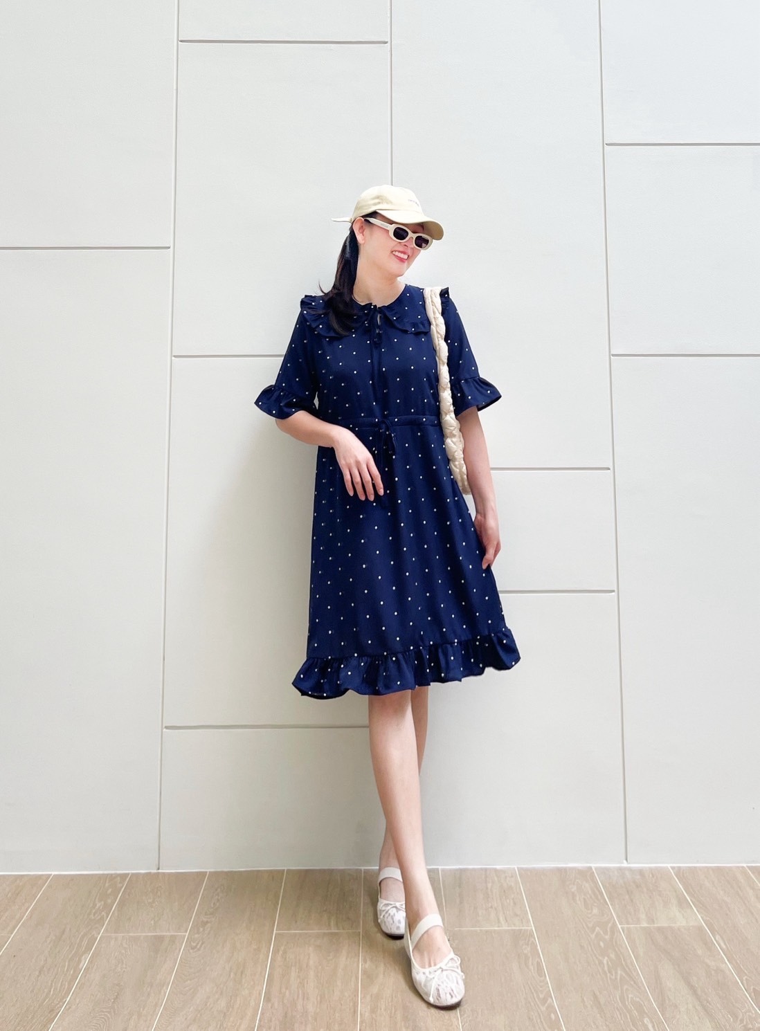 A24 White Dot Navy PA DRess