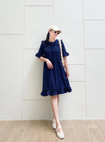 A24 White Dot Navy PA DRess