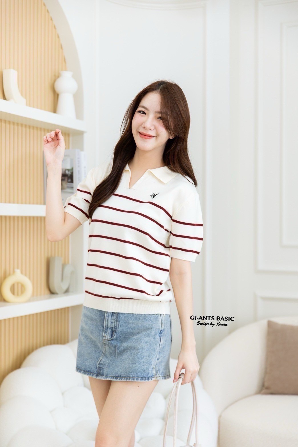 A119 Collared knitted shirt, Cupid embroidery