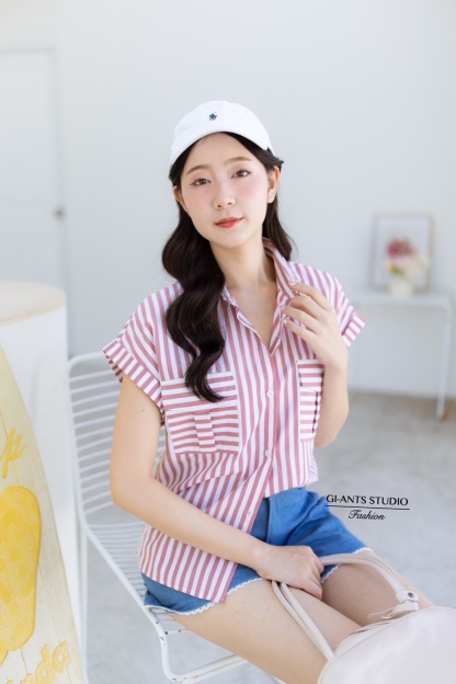 A10 Stripe Women’s Double-Sleeved Blouse | Korean-Inspired Design 🇰🇷