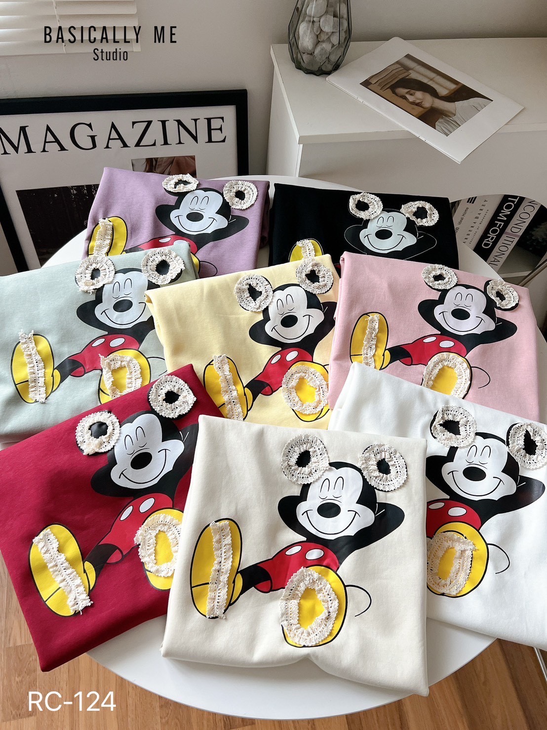 A17 🎀 MICKEY MOUSE Lace-Trim Tee – Korean Style Cute!