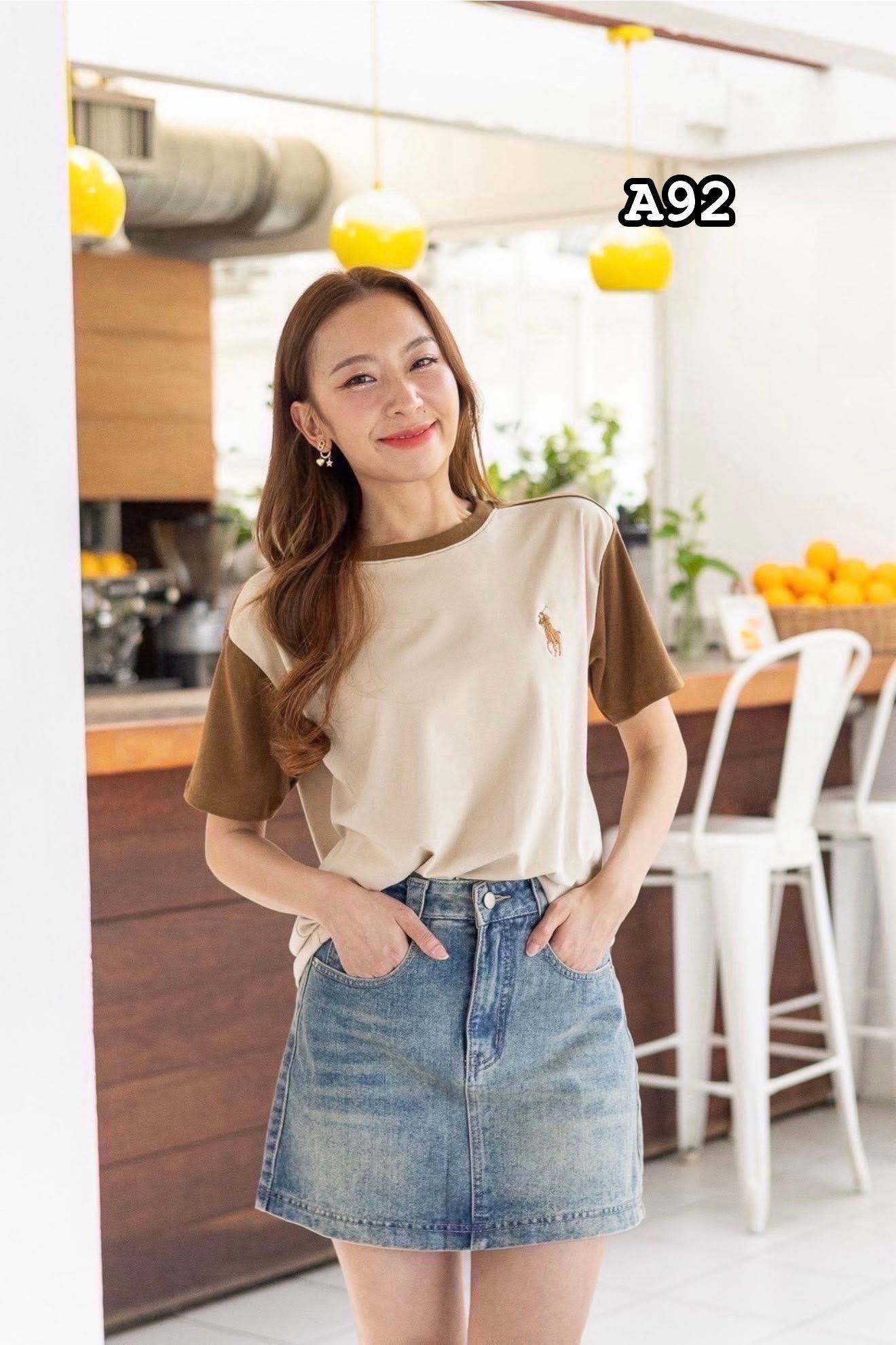 A92 Oversized round neck POLO dual colors T-shirt