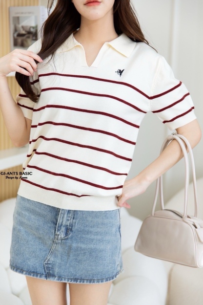 A119 Collared knitted shirt, Cupid embroidery