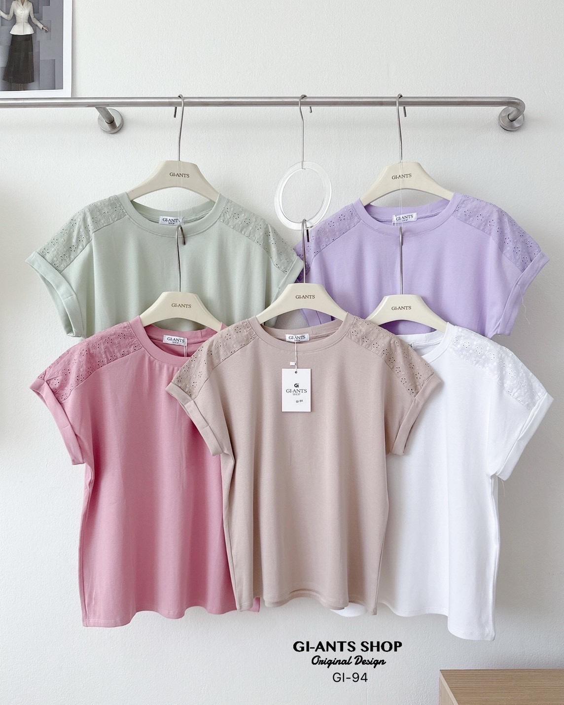 A105  🌈 Chic Lace Shoulder Cotton Tee 🌈