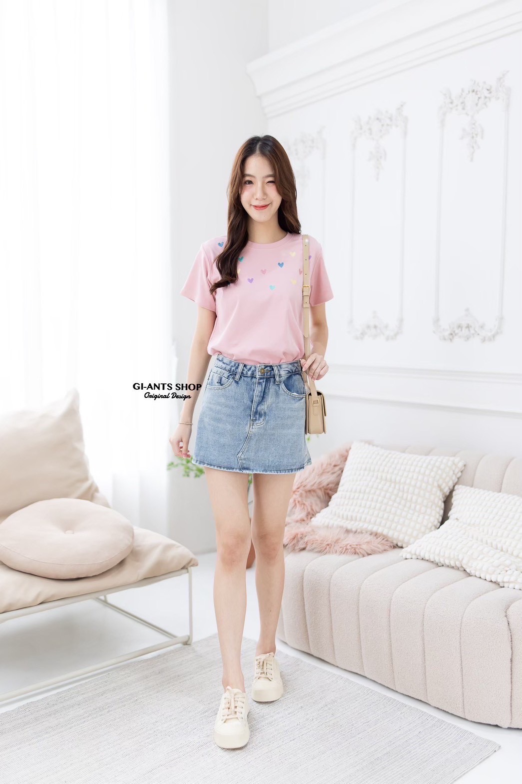 A16 🧸 Heart Embroidered T-Shirt – Extra Soft & Super Cute