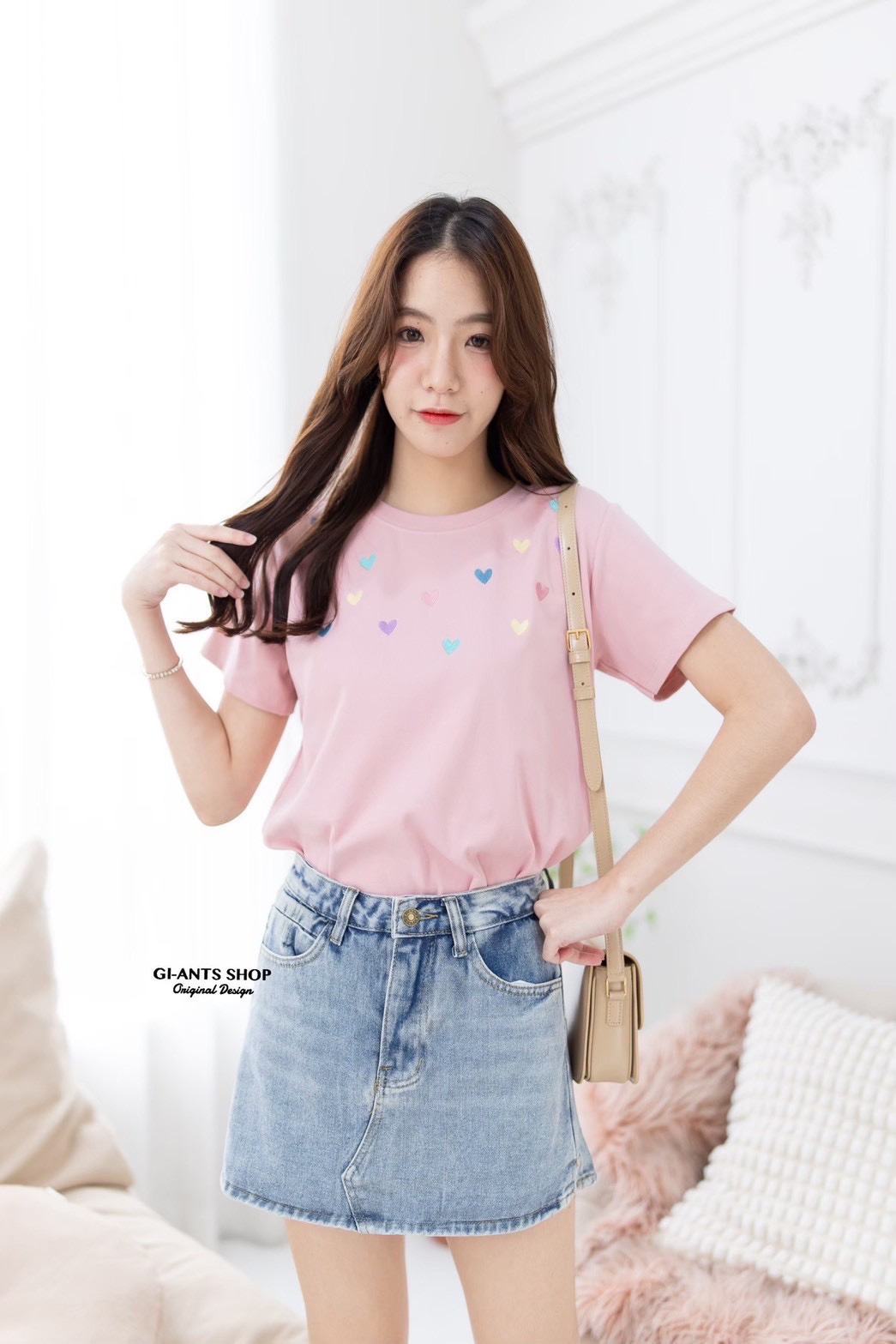A16 🧸 Heart Embroidered T-Shirt – Extra Soft & Super Cute