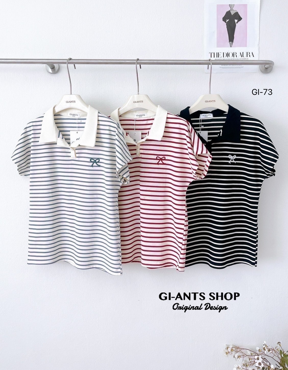 A99 🎀 Stripe Bow collar  Shirt 