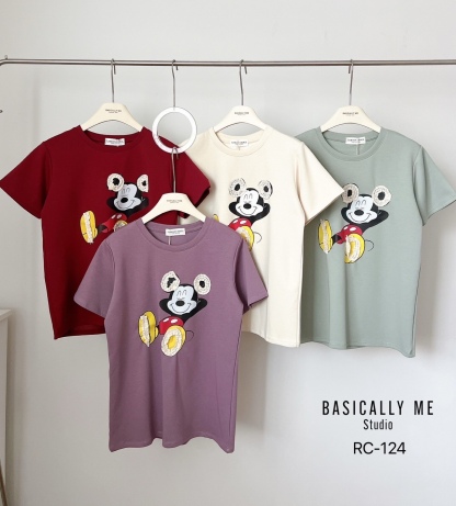 A17 🎀 MICKEY MOUSE Lace-Trim Tee – Korean Style Cute!