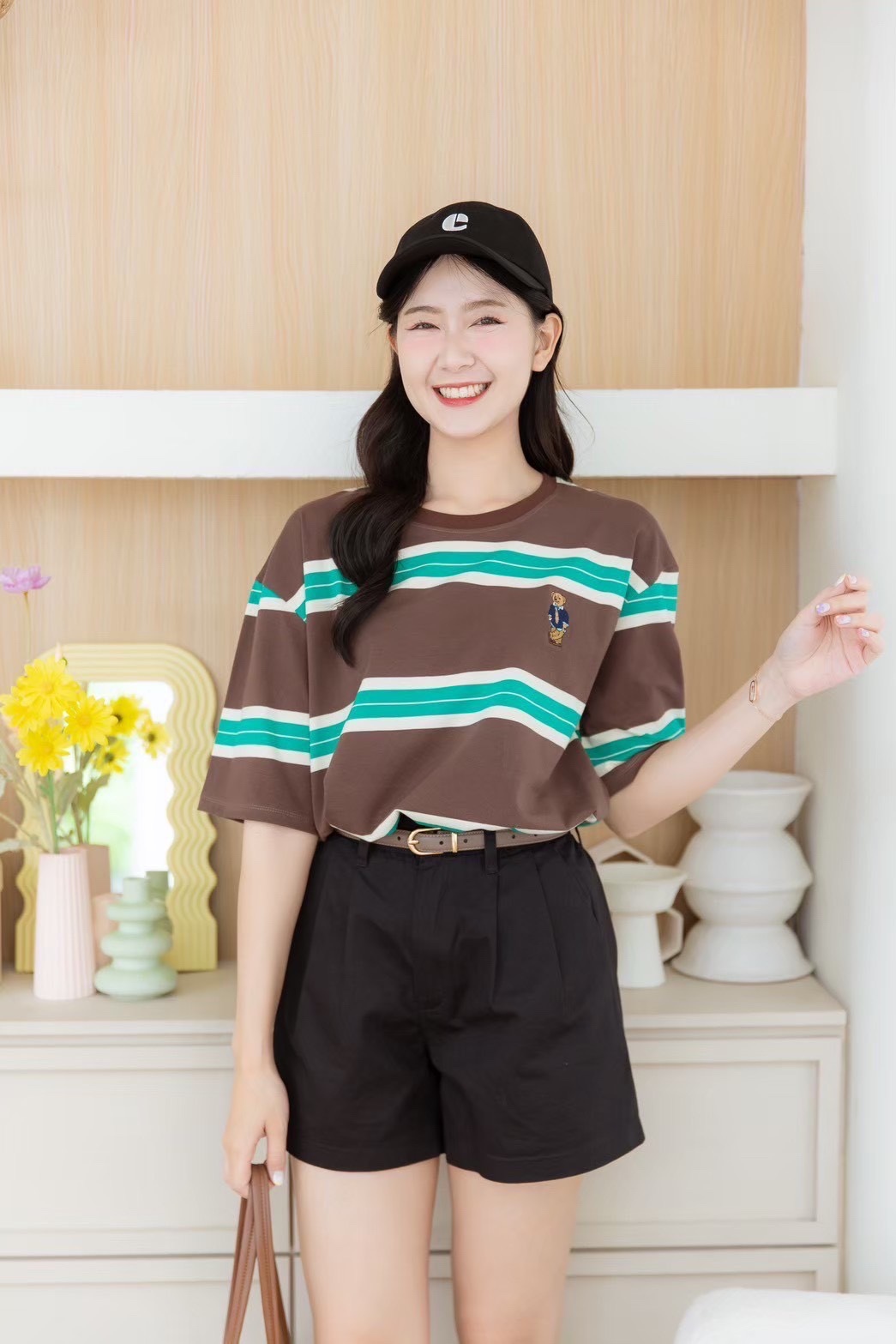 A121 🇰🇷🇰🇷 Korean striped round neck shirt