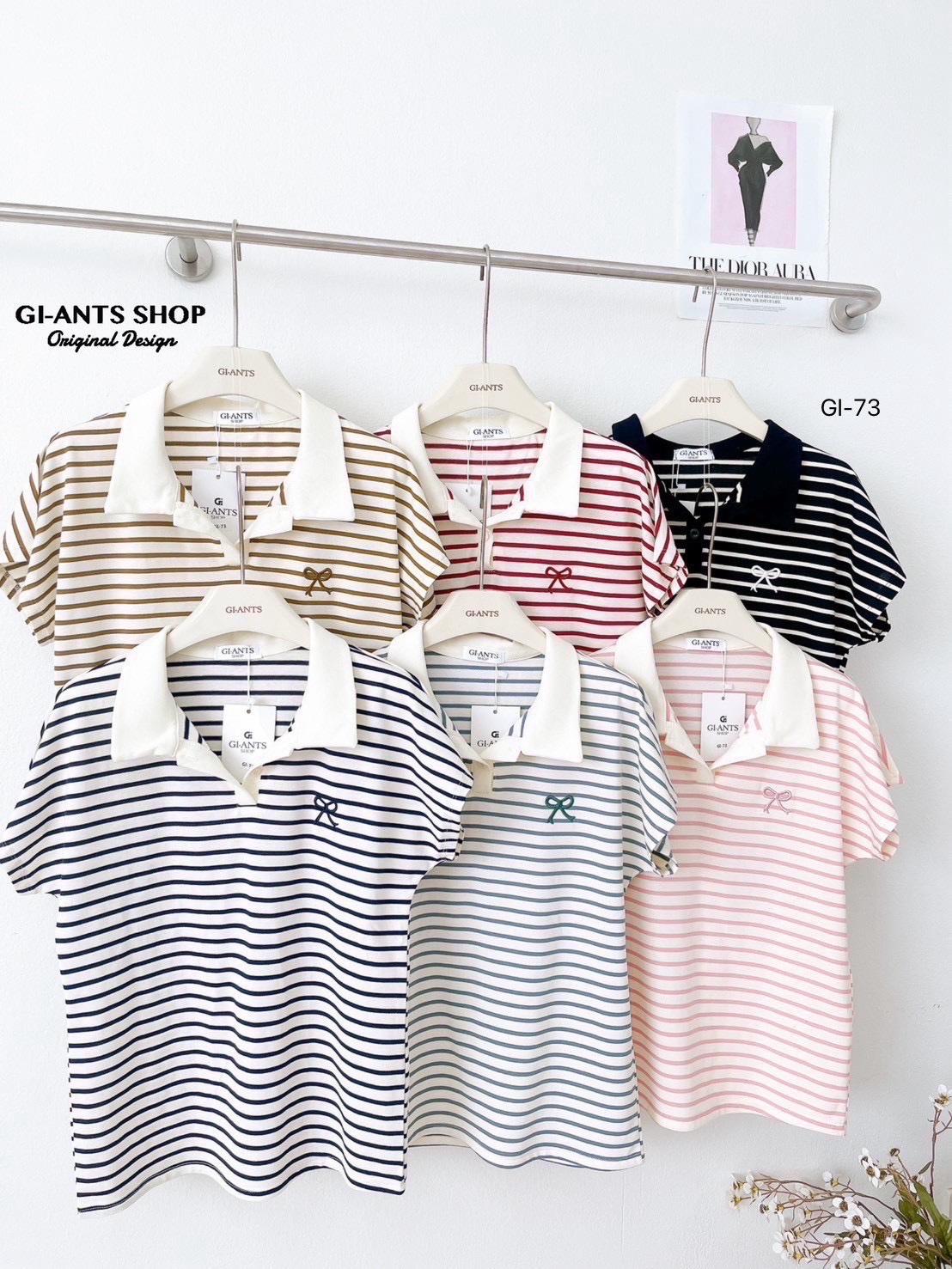 A99 🎀 Stripe Bow collar  Shirt 