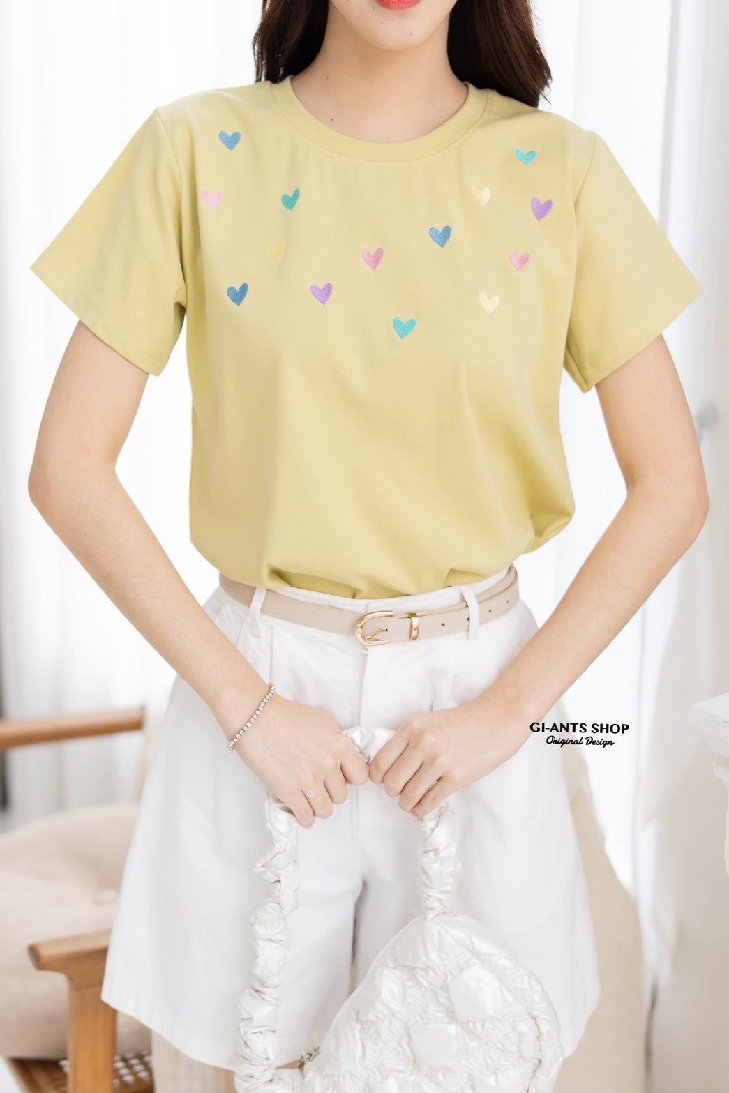 A16 🧸 Heart Embroidered T-Shirt – Extra Soft & Super Cute