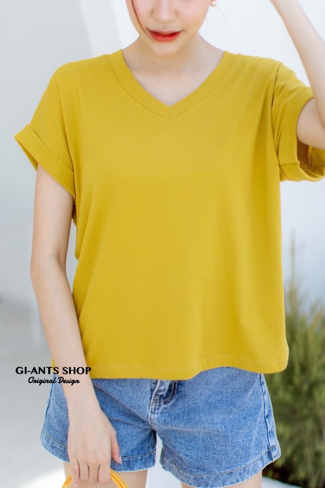 A13 🖤 Big V neck -Sleeved Tshirt – Chic & Easy Basic