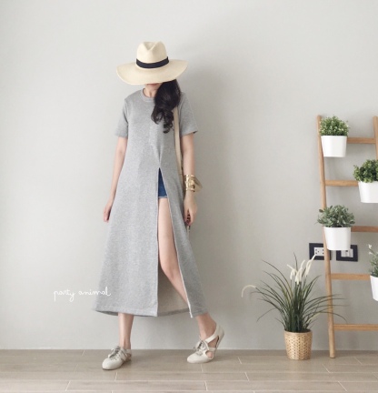 A23 Split Grey Fashion Dress/Long Top